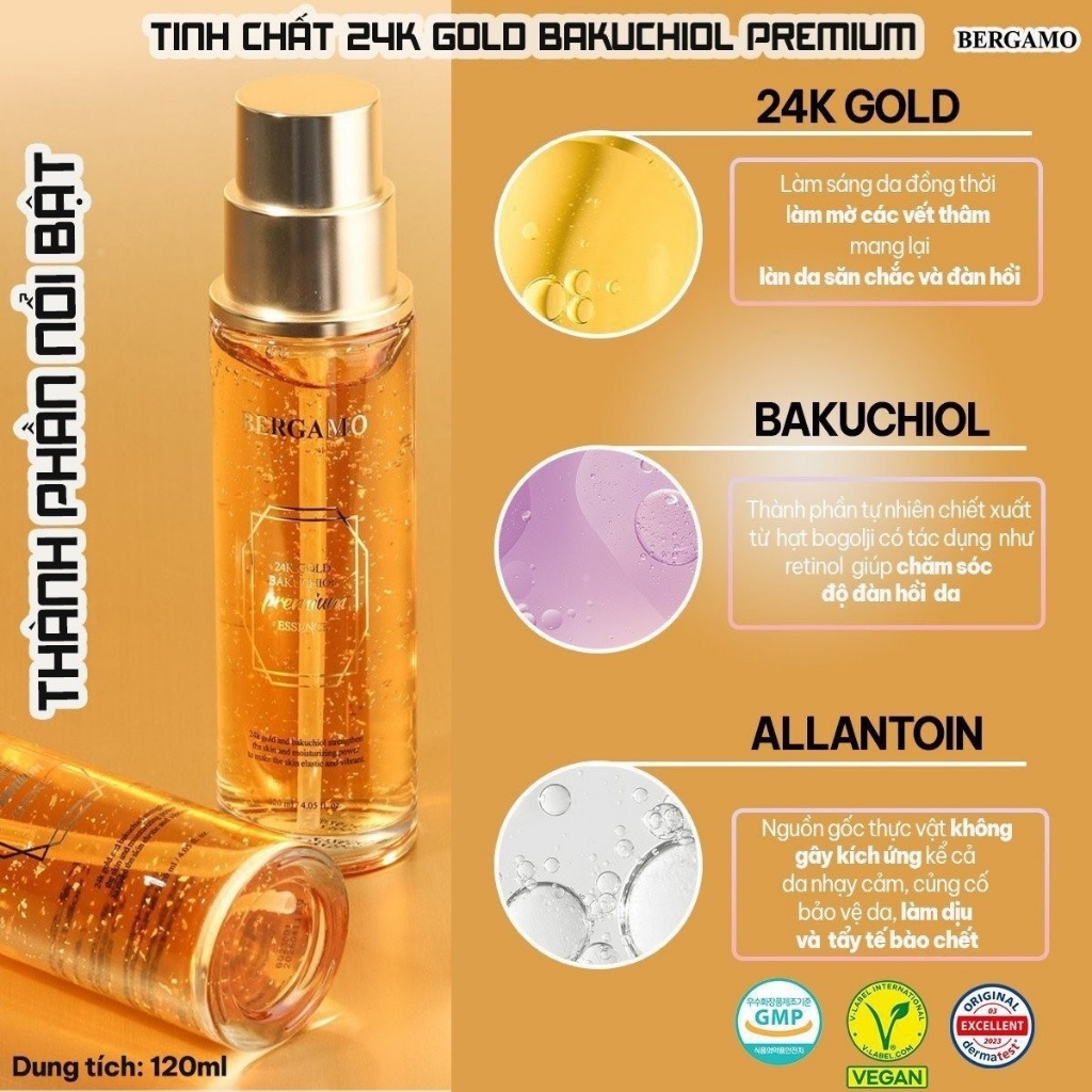 [HÀNG CHÍNH HÃNG] Tinh Chất Vàng 24K Giúp Nâng Cơ, Chống Lão Hóa Bergamo 24K Gold Bakuchiol Premium Essence 120ml