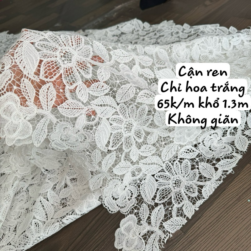 Vải Ren hoa Trắng , Ren chỉ hồng Vải Ren chân tua rua- Vải Ren mi 2 đầu - siêu đanh chắc đẹp