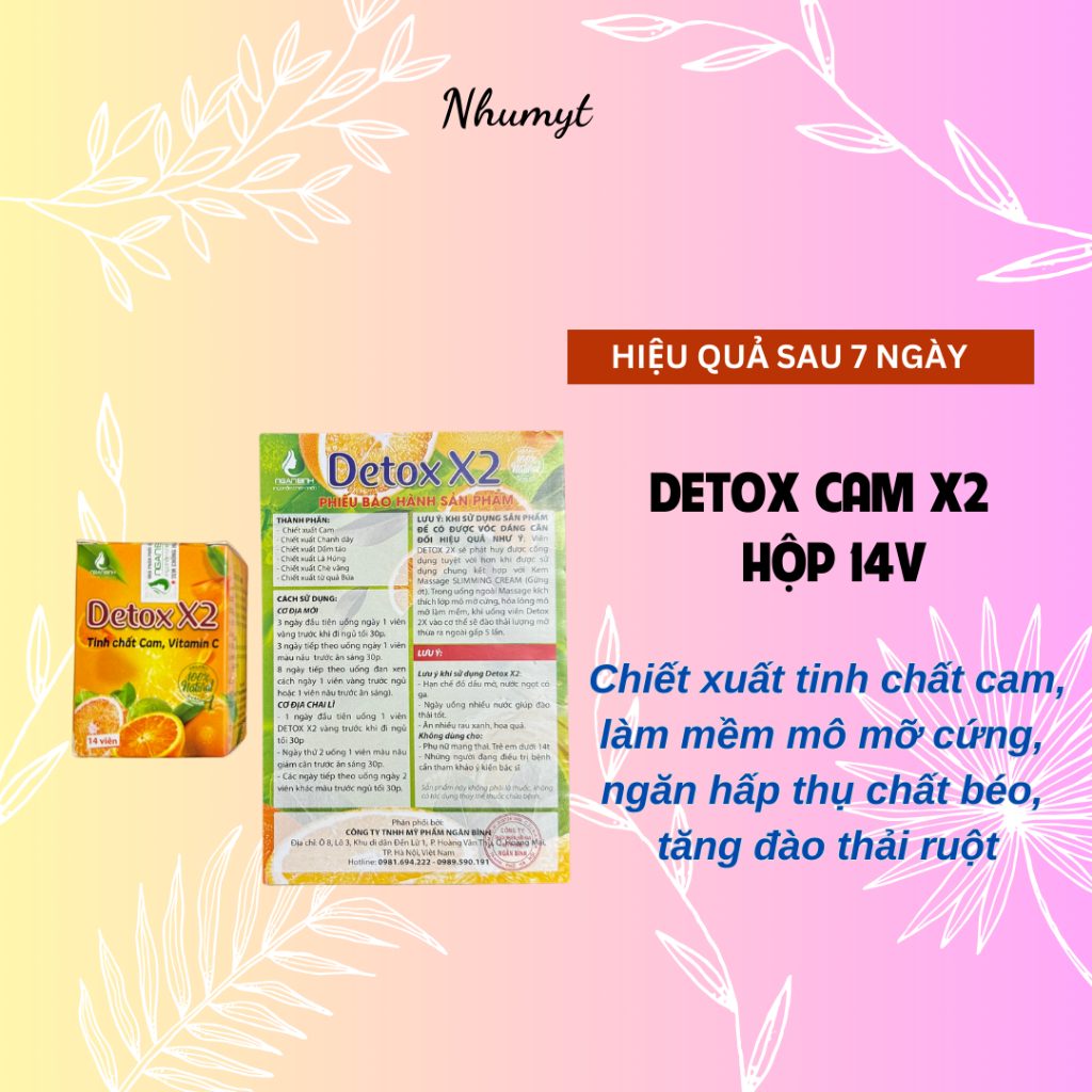 Viên thải mỡ ban đêm Detox X2 Viên uống giảm cân Vit C detox chính hãng