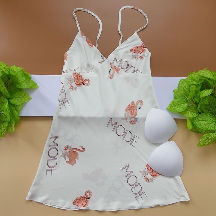 Váy Ngủ Hai Dây Lụa Satin in 3D có mút ngực Hisexy MD71