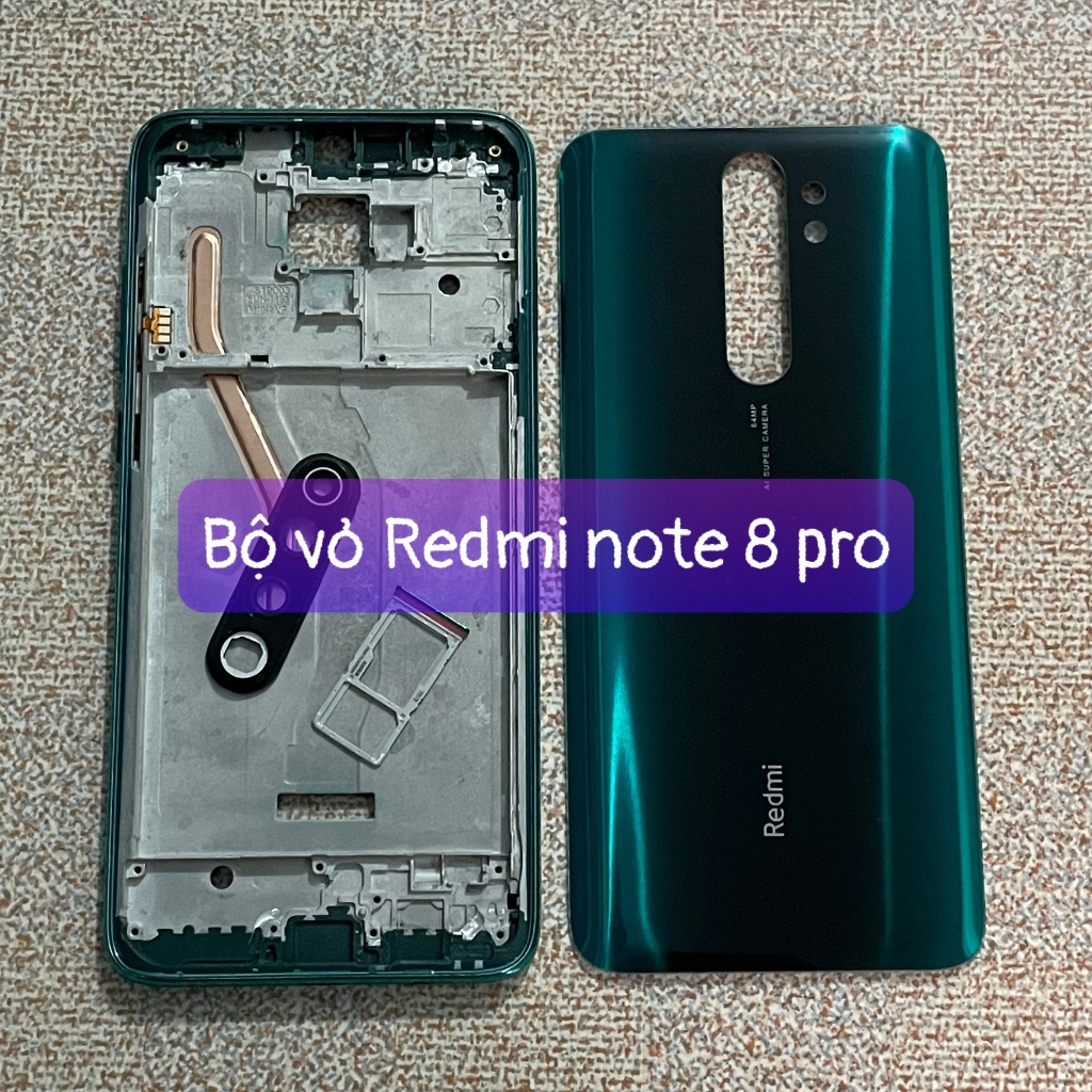bộ vỏ sườn Redmi note 8 pro ,kèm khay sim,cụm kính camera