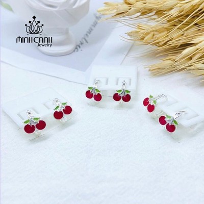 Bông Tai Bạc Quả Cherry Khóa Bấm Cho Bé Gái - Minh Canh Jewelry