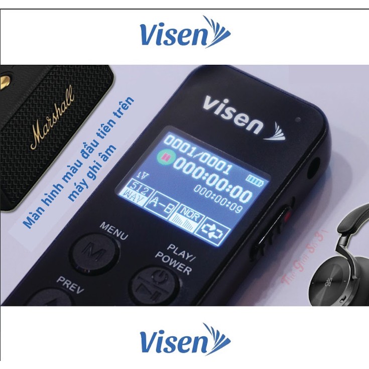 Máy ghi âm Visen V8 pro  thương hiệu hàn quốc dung lượng 128GB, thời gian pin ghi liên tục lên tới 5 ngày bảo hành 5 năm