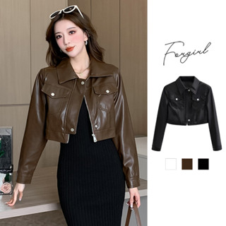 Áo khoác da Forgirl áo da nữ phối khóa kiểu dáng croptop cá tính phong cách Hàn Quốc T012