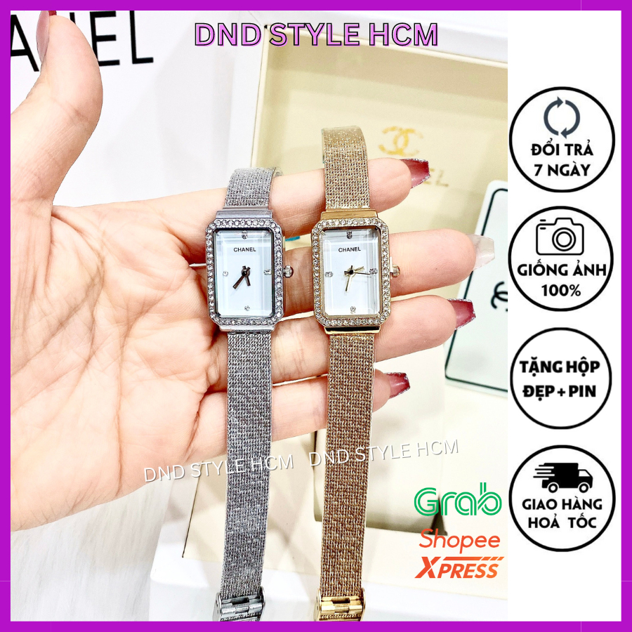 Đồng hồ nữ đẹp dây thép D.CNel, đồng hồ nữ đẹp kim loại dây lưới nhuyễn thời trang mặt chữ nhật trẻ trung - Dnd Style