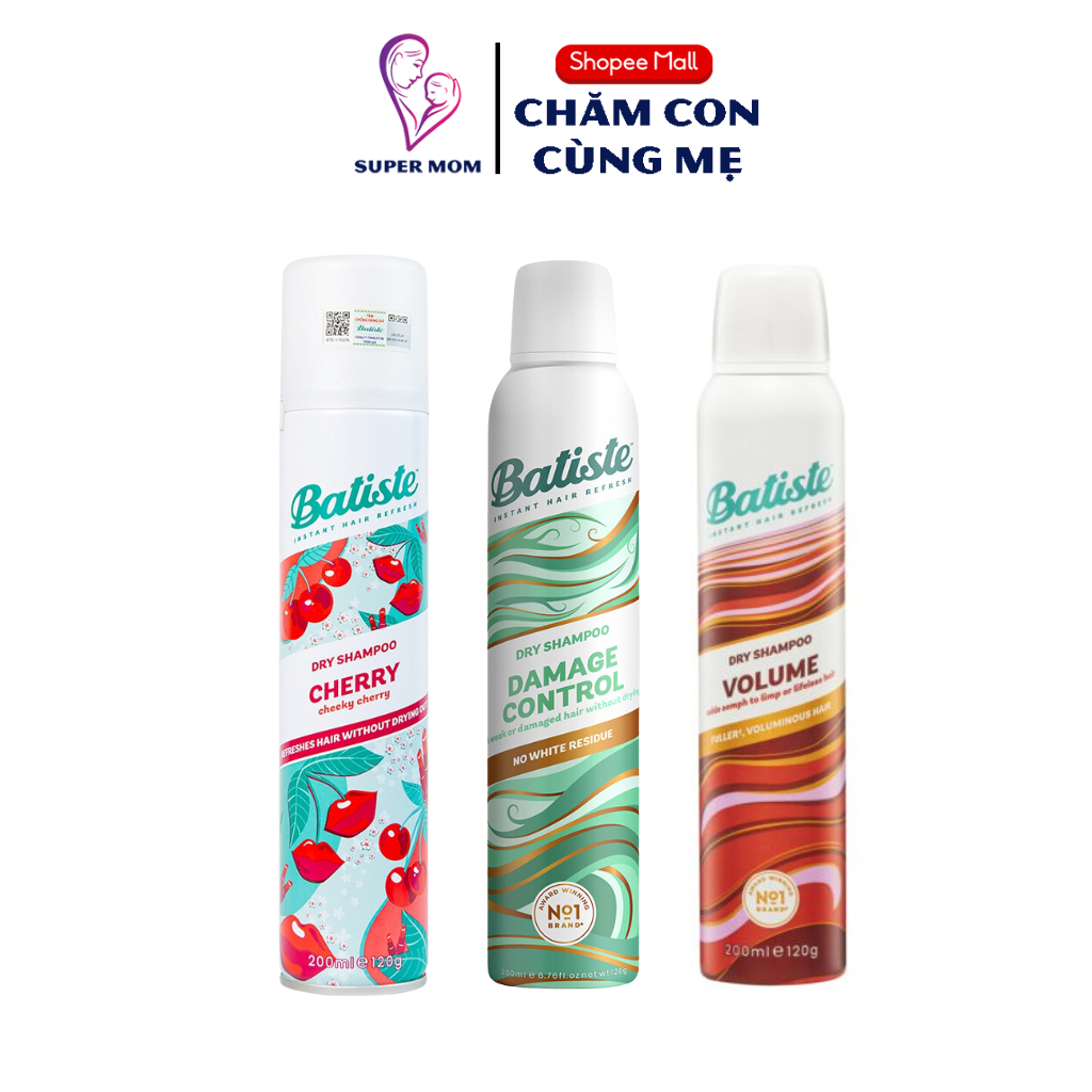 Dầu Gội Khô Batiste Dry Shampoo 200ml Hết Ngứa, Hết Bết Dính Tóc Bồng Bềnh Tức Thì