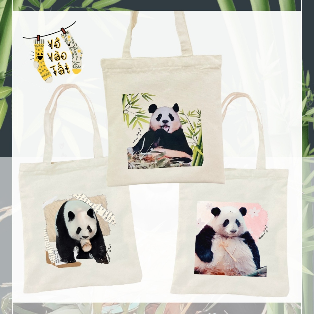 TÚI CANVAS GẤU TRÚC PHÚC BẢO HOA HOA MANH LAN - FUBAO HUAHUA MENGLAN PANDA