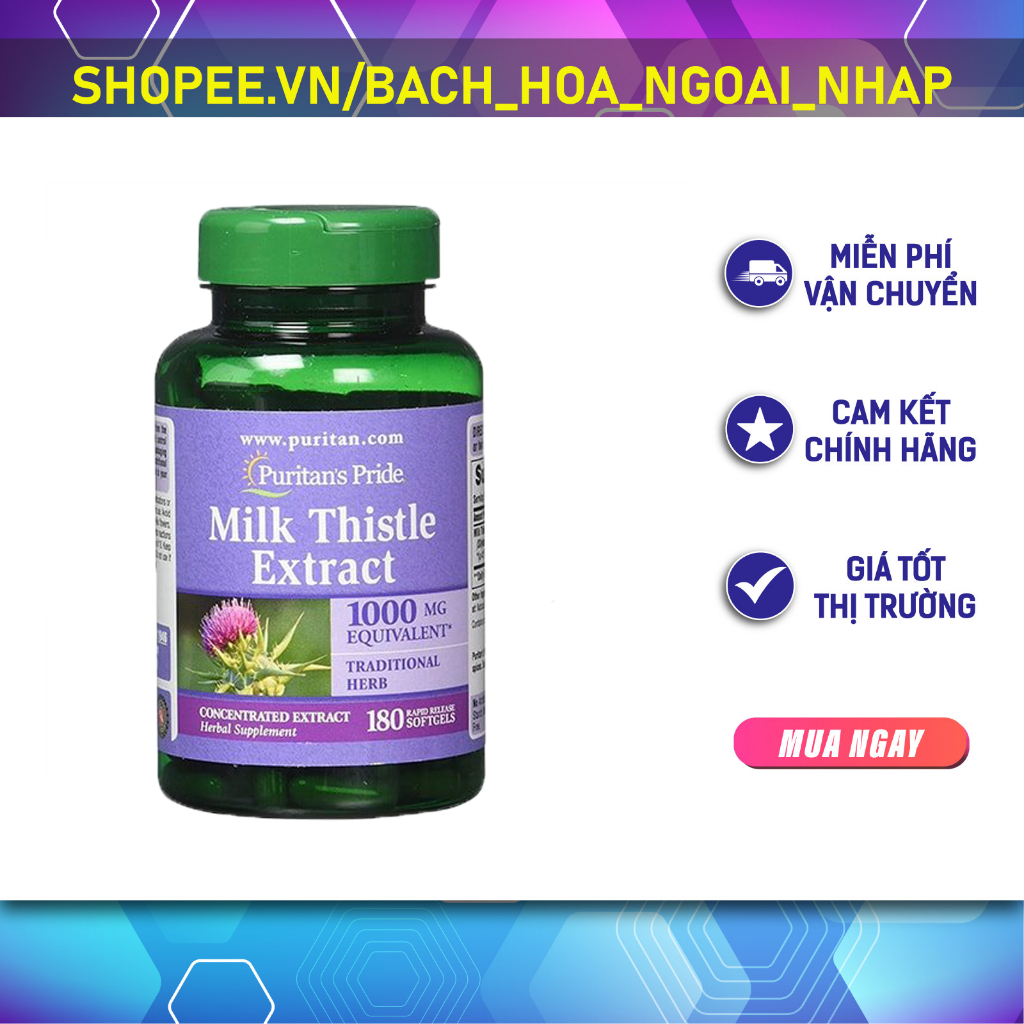 Viên uống Milk Thistle 1000mg Puritan’s Pride – Bổ Gan, Giải Độc Gan 180 viên