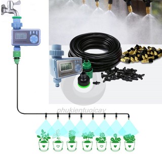  Bộ Phun Sương Tưới Cây Tự Động gồm 15 Béc Bằng Đồng Cao Cấp kèm 20m Dây và đầy đủ phụ kiện Van nước hẹn giờ DH607 