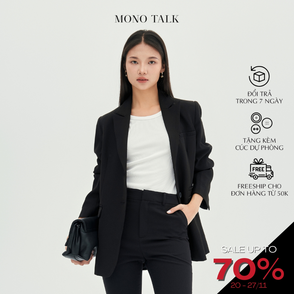 Áo Khoác Basic Straight Blazer Mono Talk - Dáng Oversize Giao 1 Hàng Khuy Cúc Trang Trí Vân Gỗ T40004TK