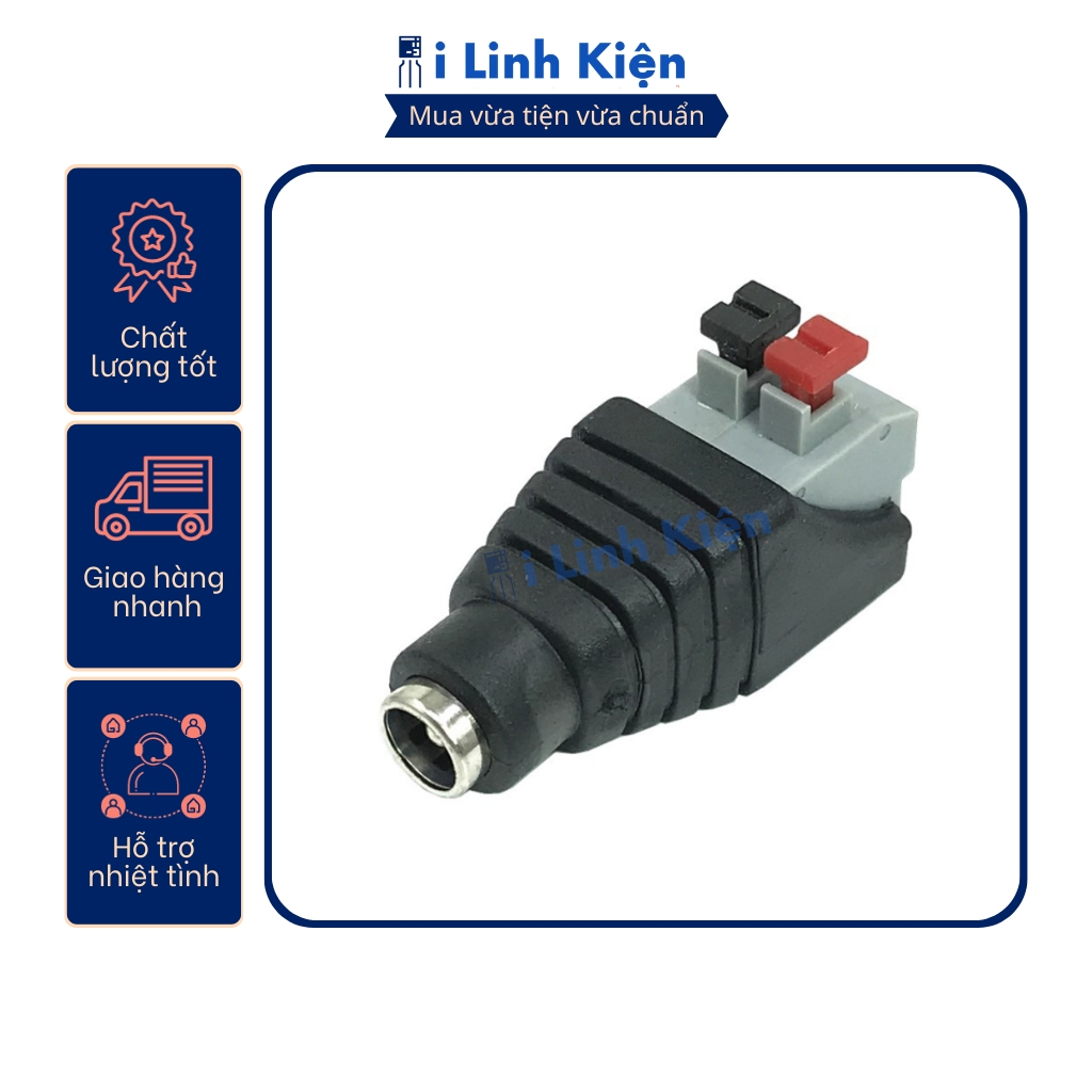 Jack nguồn DC cái 5.5x2.1mm đấu dây chốt cài