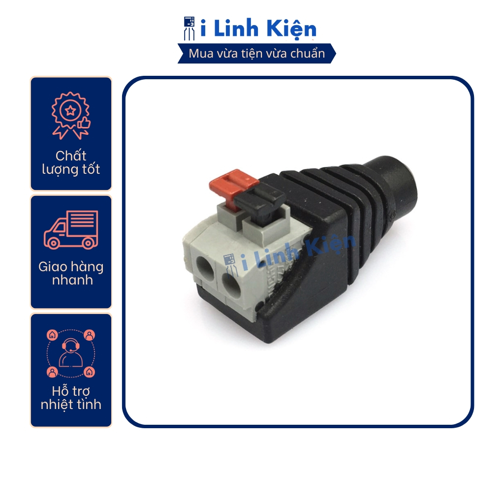 Jack nguồn DC cái 5.5x2.1mm đấu dây chốt cài