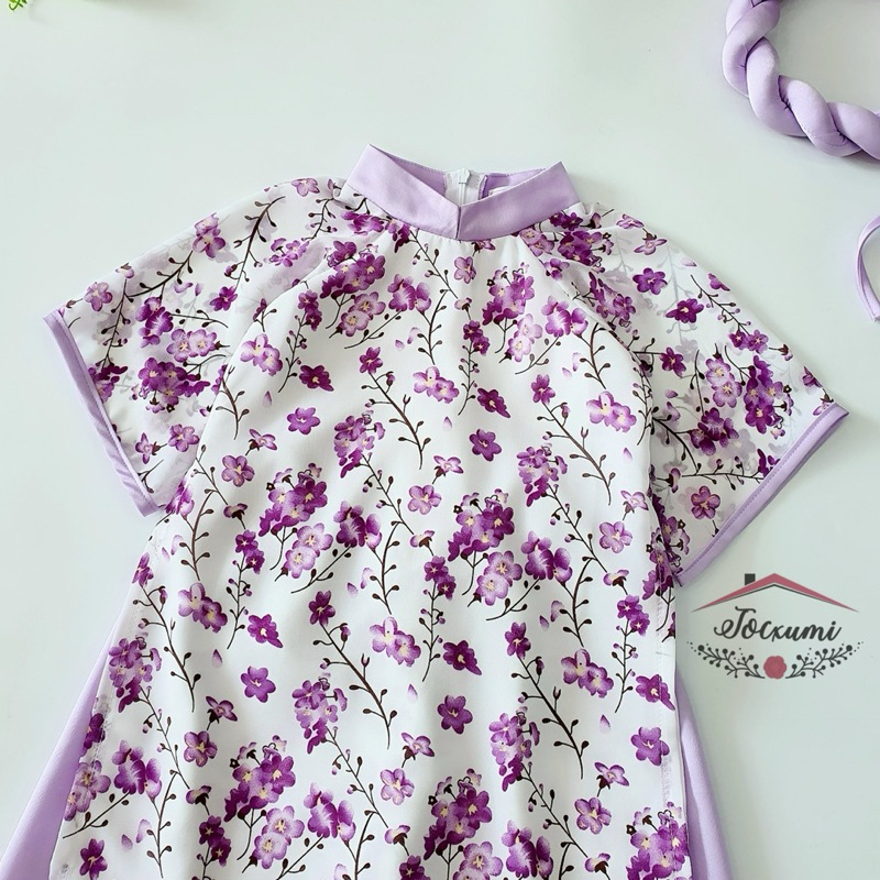 Set áo dài cách tân hoa tím xinh iu voan pháp cao cấp - Tocxumi