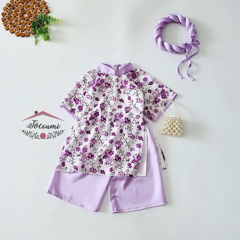 Set áo dài cách tân hoa tím xinh iu voan pháp cao cấp - Tocxumi