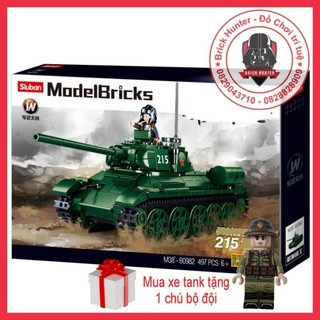 Sluban 0982 Army WW II Bộ lắp ráp Xe Tank T 34 / 85 215 của Liên Xô thế chiến 2