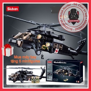 Army Sluban M38 B1012 Bộ đồ chơi lắp ráp máy bay trực thăng UH-60 Blackhawk Diều Hâu Đen của Mỹ  xếp hình thông minh 692