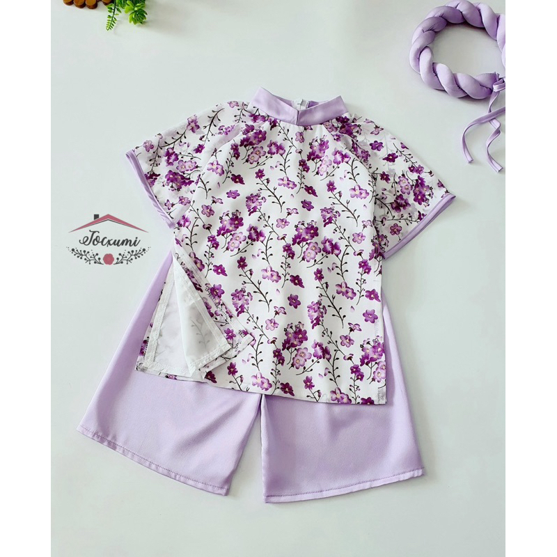 Set áo dài cách tân hoa tím xinh iu voan pháp cao cấp - Tocxumi