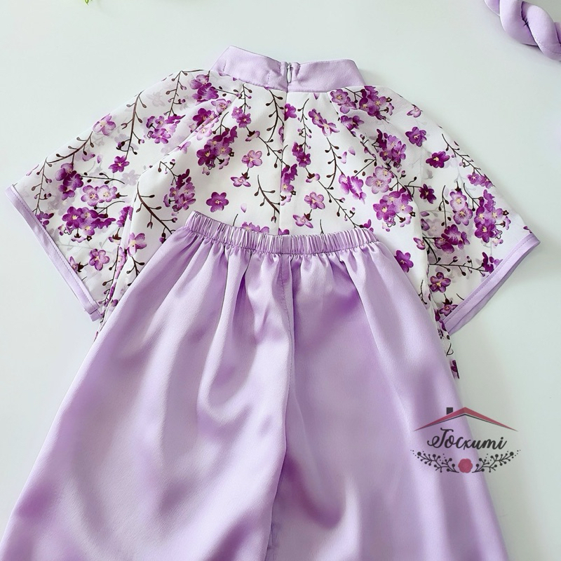 Set áo dài cách tân hoa tím xinh iu voan pháp cao cấp - Tocxumi