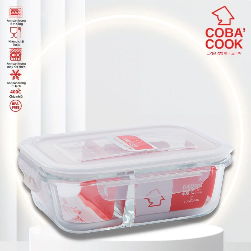 Hộp Thủy Tinh 2 Ngăn Đựng Cơm Đựng Thực Phẩm Chịu Nhiệt COBACOOK- CBHL640N
