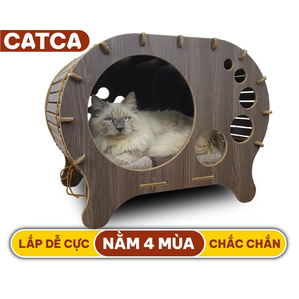 Nhà thú cưng gỗ có đệm dành cho chó mèo thiết kế lắp ghép CATCA - Nhà Homer