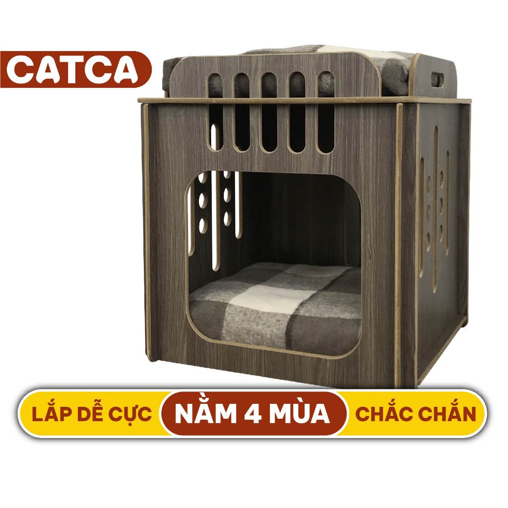 Nhà thú cưng gỗ dành cho chó mèo sang chảnh CATCA - Nhà Omi 2 tầng
