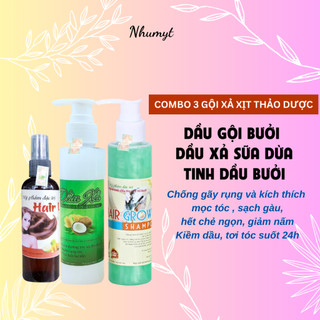 Bộ 3  tóc mọc nhanh dài tinh dầu bưởi kích mọc tóc, dầu gội bưởi, dầu xả sữa dừa hoa bưởi giúp giảm rụng, ngăn ngừa gàu