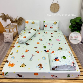 (Mẫu Vườn Khám Phá) Ga Chống Thấm PT Thun Lụa Organic Mềm Mịn Mát Cho Em Bé