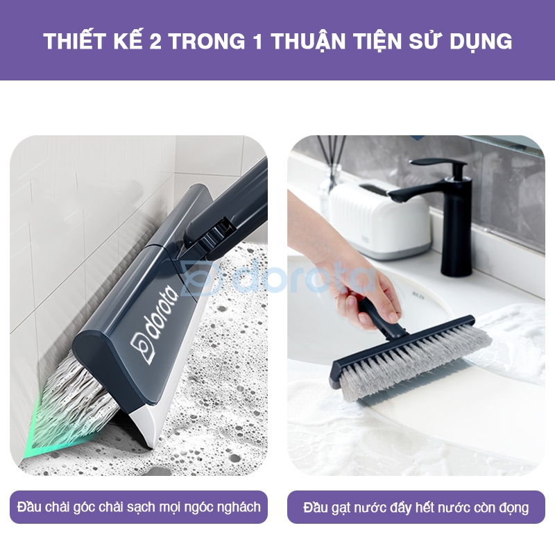 Cây chà sàn nhà tắm đa năng DOROTA chổi cọ sàn và gạt nước 2 trong 1 xoay 180 độ Q56