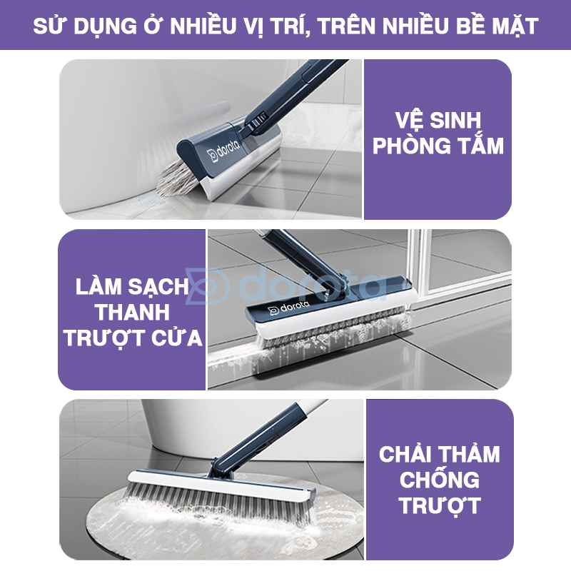 Cây chà sàn nhà tắm đa năng DOROTA chổi cọ sàn và gạt nước 2 trong 1 xoay 180 độ Q56