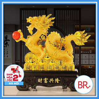 Tượng Rồng vàng phong thủy nhả hồng ngọc bên tiên vàng mang tài lộc may mắn cho gia chủ - Tượng rồng mạ vàng 02078
