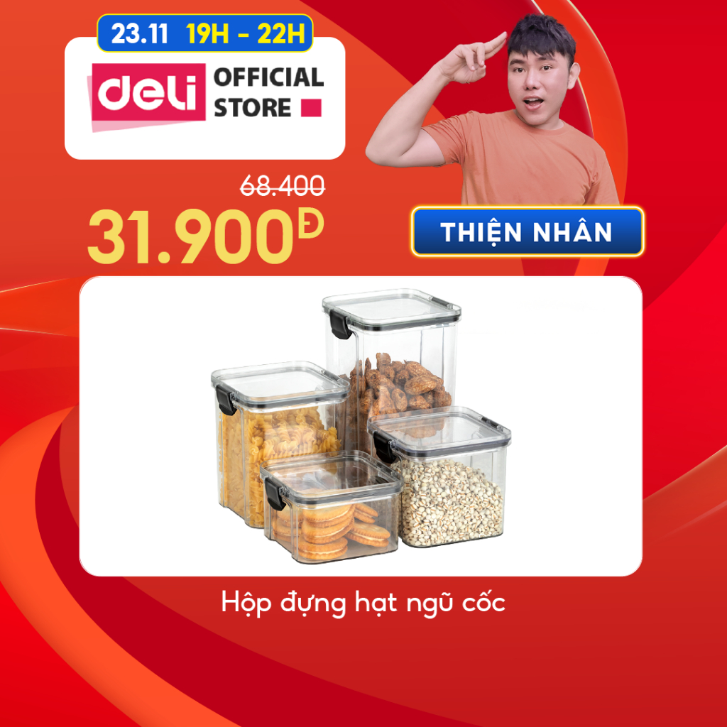 Hộp nhựa đựng thực phẩm khô Deli - Hộp nhựa đựng ngũ cốc đồ khô nắp kín chống ẩm mốc nắp kín