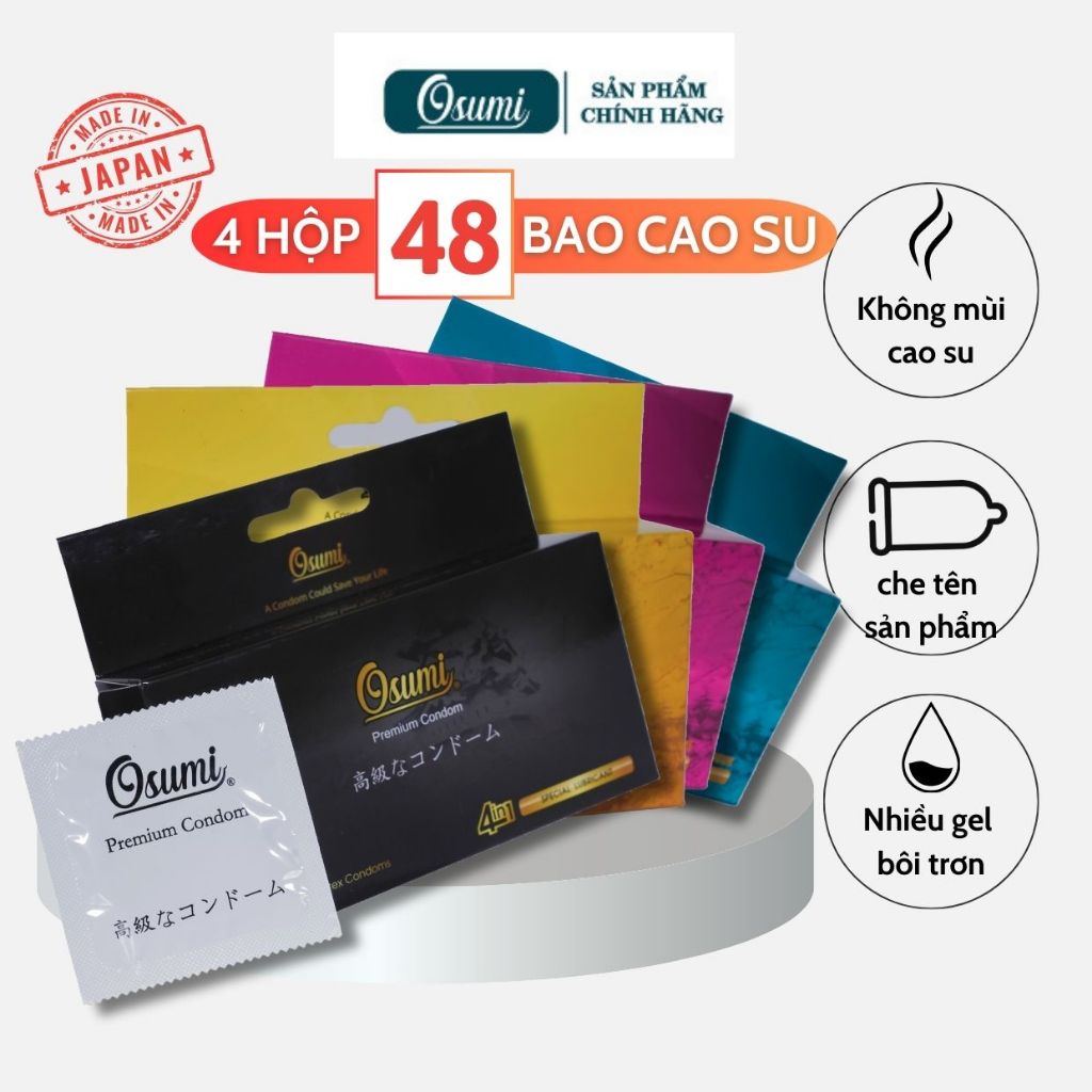 Combo 4 Hộp Bao Cao Su Gân Gai Siêu Mỏng Osumi Nhật Bản Kéo Dài Cuộc Vui