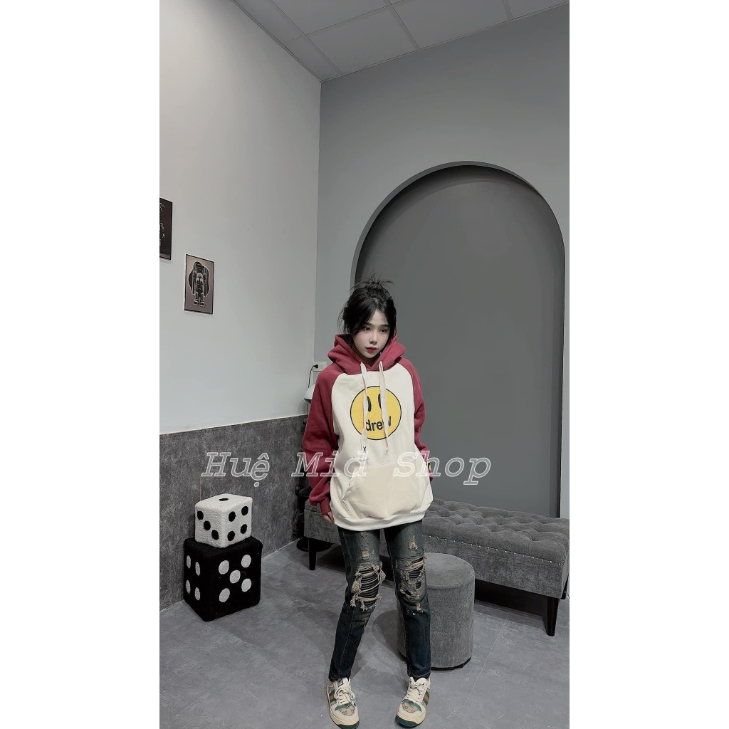 Áo Hoodie Nữ, Áo Hoodie Hình Mặt Cười DREW Phổi Tay 3 Màu Kèm Dây Mũ 2 Lớp Siêu Hot