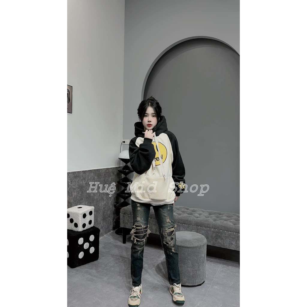 Áo Hoodie Nữ, Áo Hoodie Hình Mặt Cười DREW Phổi Tay 3 Màu Kèm Dây Mũ 2 Lớp Siêu Hot
