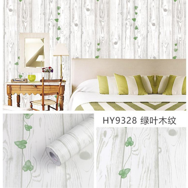 10M giấy dán tường sẵn keo chống ẩm vân gỗ sáng dây leo 5396
