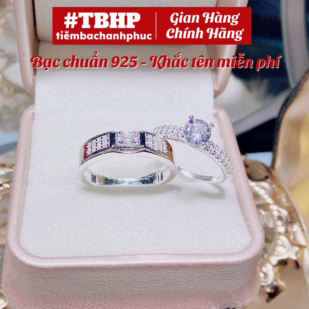 Nhẫn đôi bạc 925 khắc tên miễn phí TBHP First Look Silver Couple Rings - Mã TSJC39