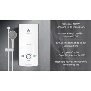 Máy nước nóng trực tiếp Ariston 4500W AURES PREMIUM 4.5P PEARL (có bơm, bảo hành chính hãng)