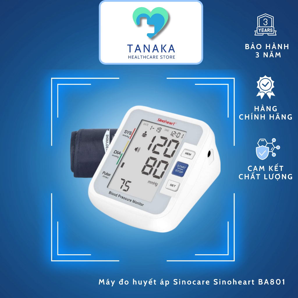 Máy đo huyết áp Sinocare BA-801 (Giọng nói Tiếng Việt)