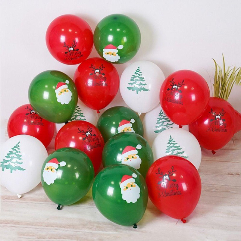 Bóng tròn cao su in hình noel, giáng sinh, bóng tron xanh đỏ merry christmas ông già noen