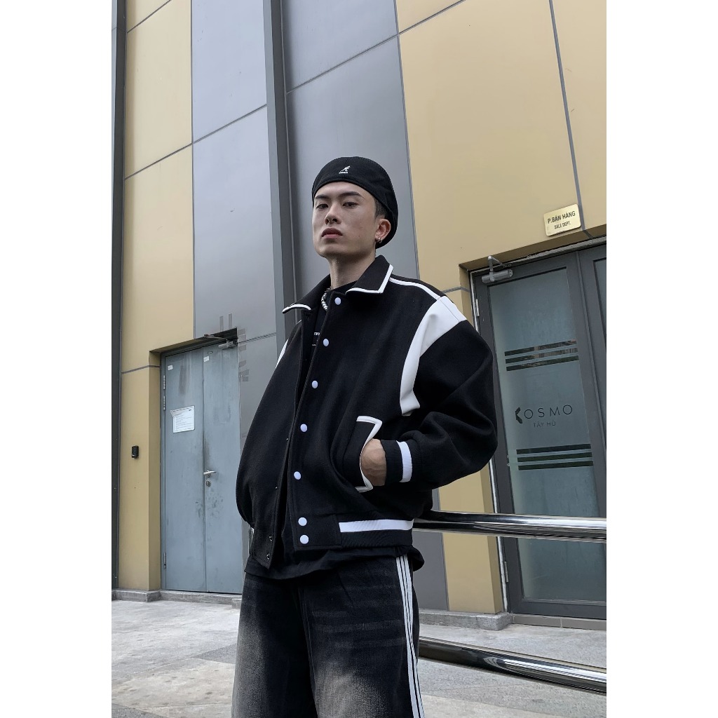 Áo khoác varsity unisex, áo khoác varsity dạ phối da Brock 2023 chất dạ nhập khẩu cao cấp có bảo hành