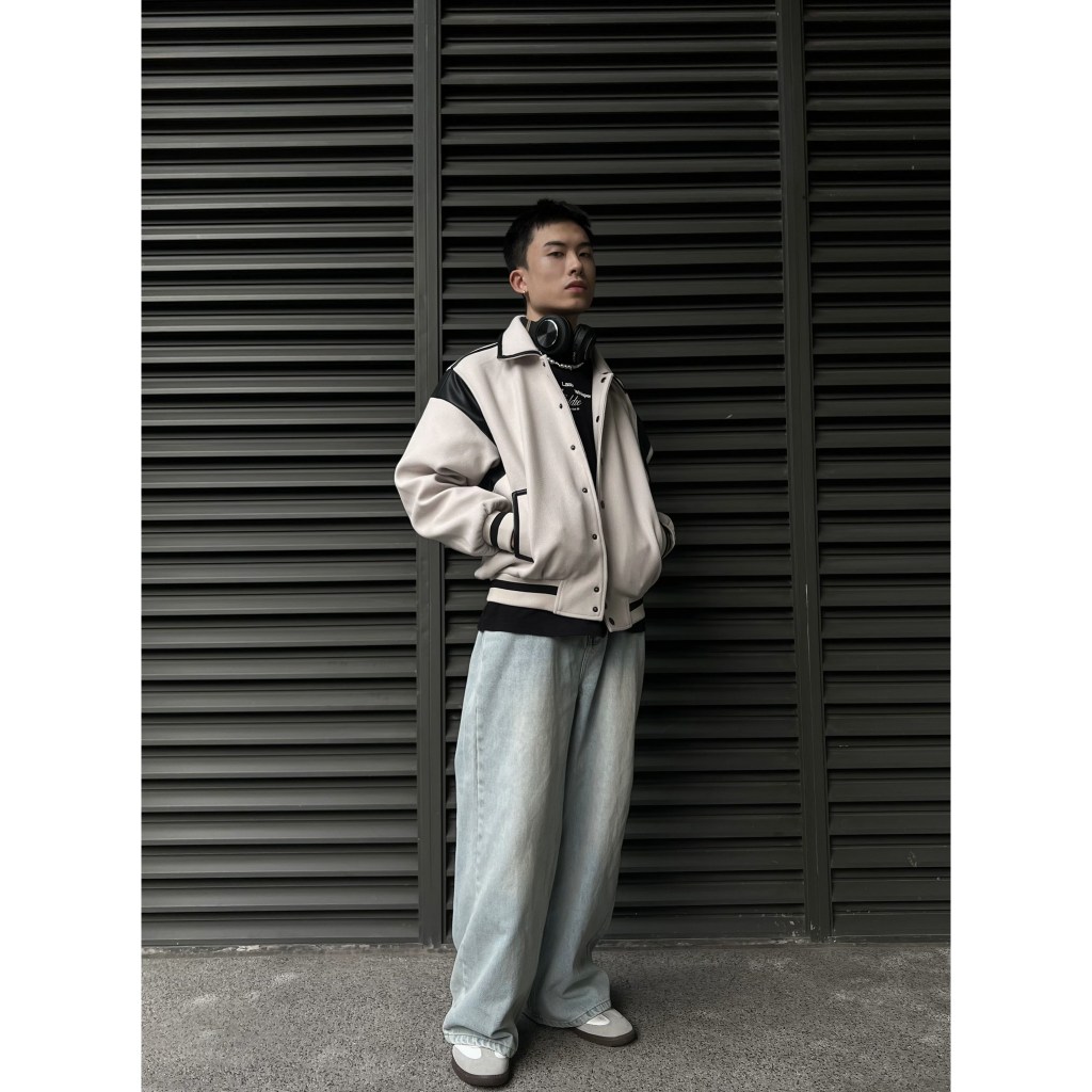 Áo khoác varsity unisex, áo khoác varsity dạ phối da Brock 2023 chất dạ nhập khẩu cao cấp có bảo hành