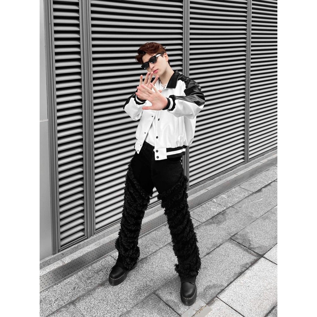 Áo khoác da BW dáng Crop form rộng Hàn Quốc, Áo khoác dài tay nam nữ unisex Local Brand STEVE, chất da PU nhập khẩu