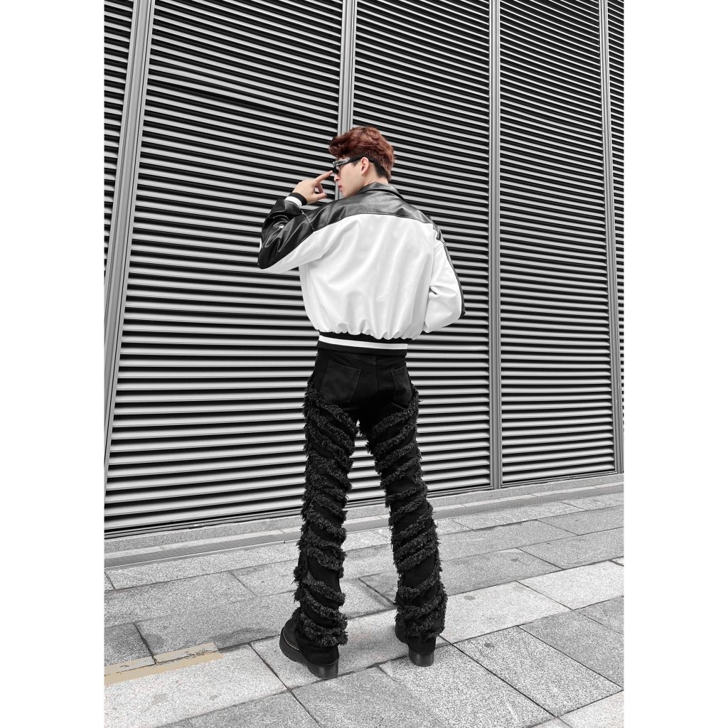 Áo khoác da BW dáng Crop form rộng Hàn Quốc, Áo khoác dài tay nam nữ unisex Local Brand STEVE, chất da PU nhập khẩu