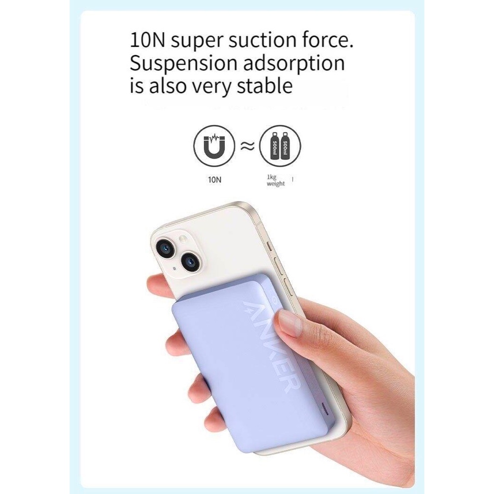 Sạc Dự Phòng Không Dây Từ Tính Anker A1652 A1642 PD 20W 10000mAh,Cho 12/13/14/15 Series,Sạc K Dây 5W/7.5W,Sạc Có Dây 20W