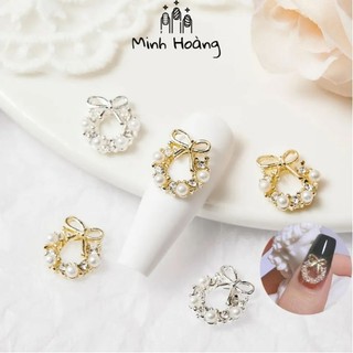 Charm nơ vòng đính đá ngọc trang trí móng tay giáng sinh