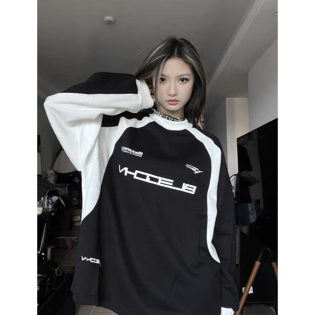 Áo Nỉ Nam Nữ, Áo Swt Chất Nỉ Bông In Chữ Phối Tay Đen Trắng Unisex Siêu Hot