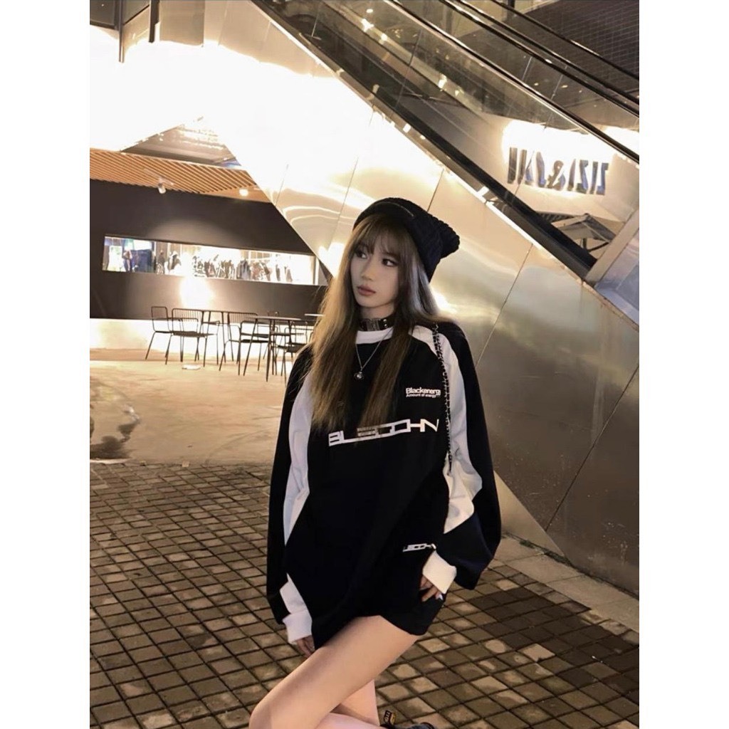 Áo Nỉ Nam Nữ, Áo Swt Chất Nỉ Bông In Chữ Phối Tay Đen Trắng Unisex Siêu Hot