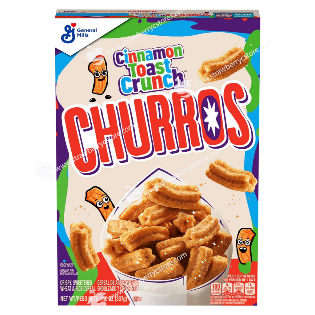 Ngũ Cốc Ăn Sáng Vị Quế Dạng Bánh Rán Que General Mills Cinnamon Toast Crunch Churros Cereal, Hộp 337g
