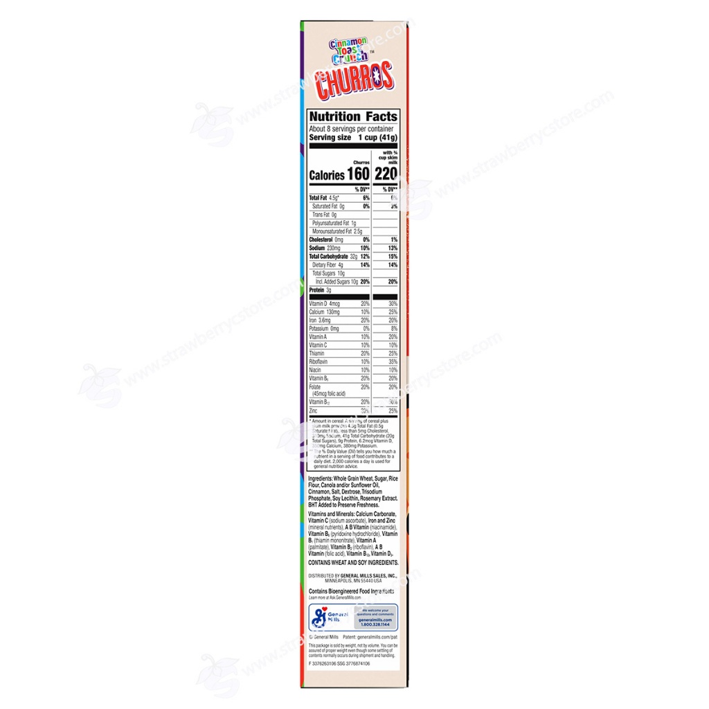 Ngũ Cốc Ăn Sáng Vị Quế Dạng Bánh Rán Que General Mills Cinnamon Toast Crunch Churros Cereal, Hộp 337g