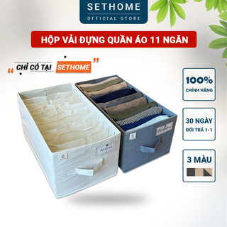 Hộp vải đựng quần áo chia 11 ngăn SETHOME áo thun quần jean áo len có tag phân loại hộp